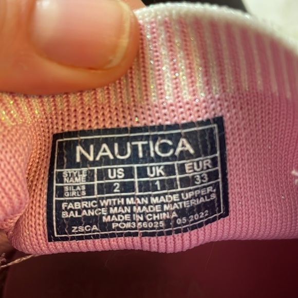 Nautica, girls 2, pink and iridescent white stretchy sock boot sneakers - Picture 9 of 9